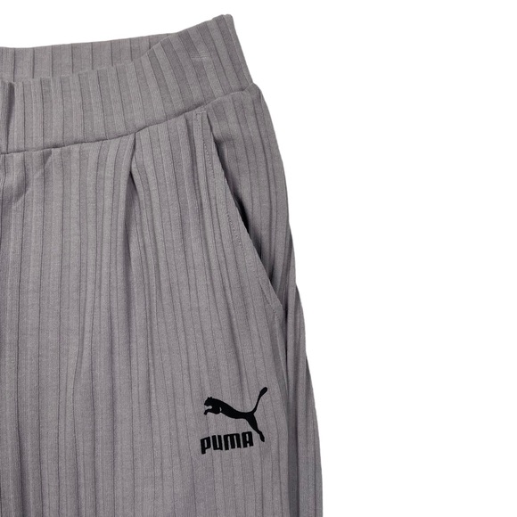 Puma Ribbed Wide Leg Slit Cropped Pants M Lilac Gray - Picture 5 of 14